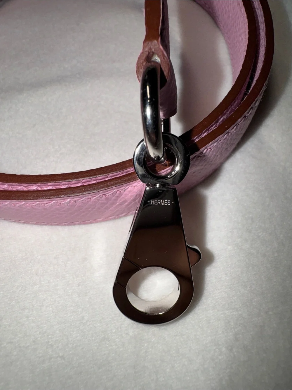 Pink Hermes Kelly Leather Strap with Silver Hardware - Women Accessories